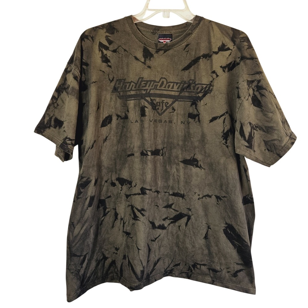 Harley-Davidson Olive Tie Dye Cafe Las Vegas Graphic T-Shirt XXL Biker Grunge